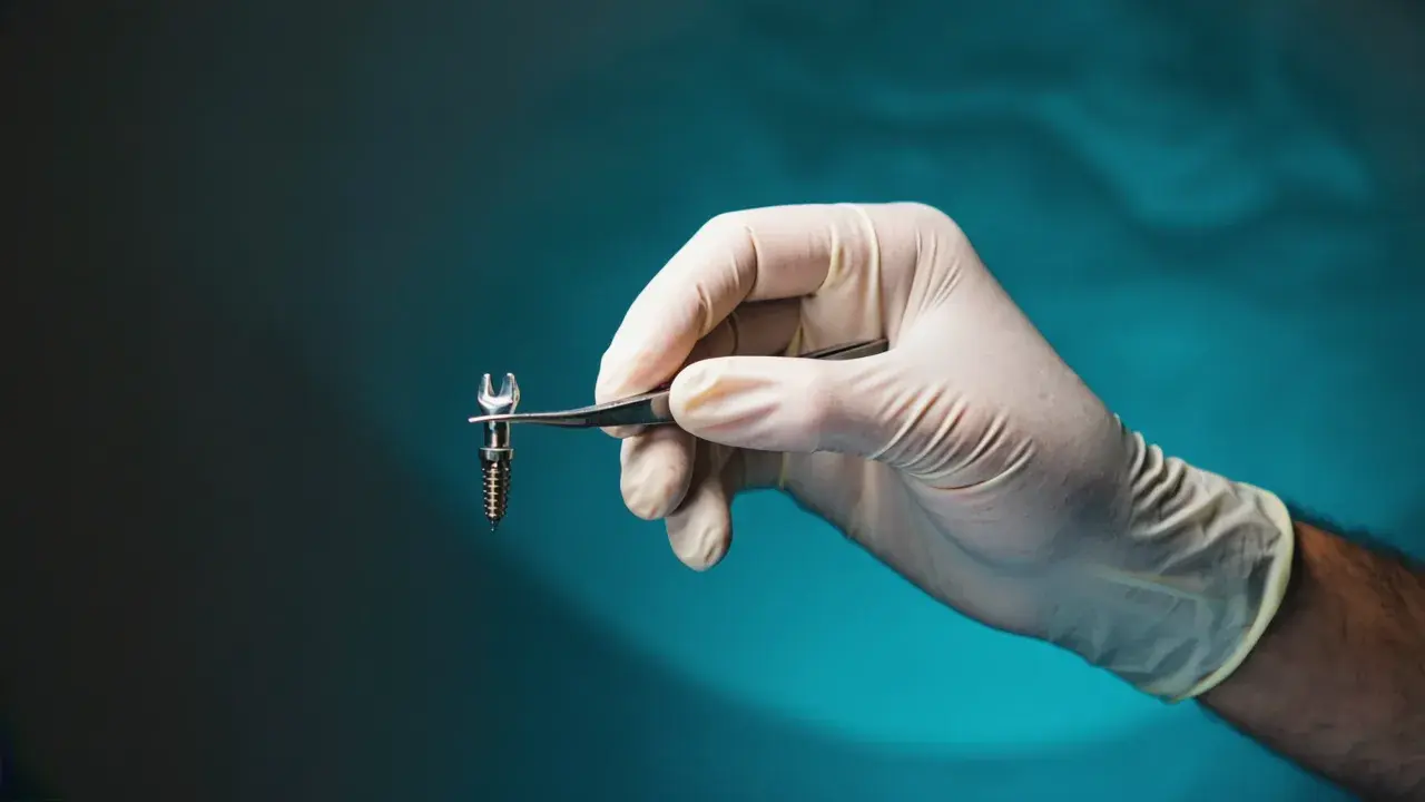 A surgeon's gloved hand holding a dental implant with precision: it's the hand, not the tool, that makes the difference