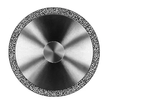 Diamond disc for bone expansion, designed for the mandible, diamond-coated only on the edge for efficient cutting.