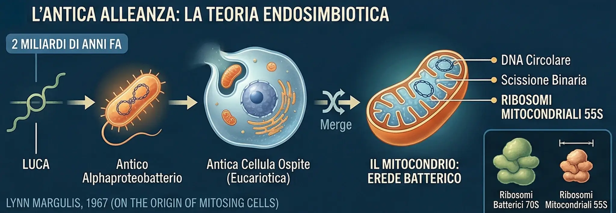 L'antica alleanza: la teoria endosimbiotica, da LUCA all'alphaproteobatterio fino al mitocondrio con i suoi ribosomi 55S