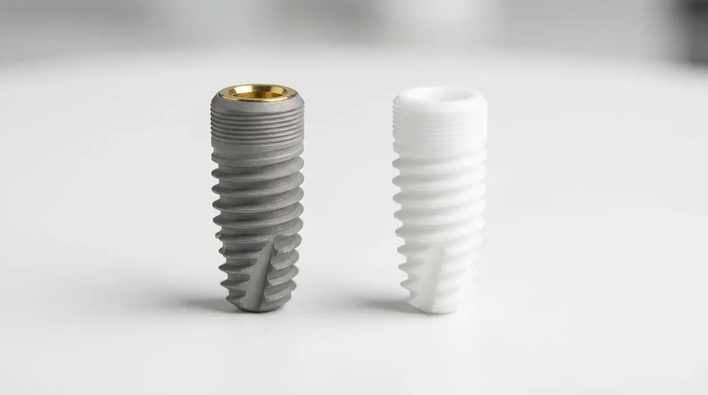 Titanium dental implant and zirconia implant side by side